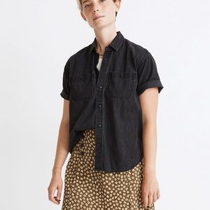 Madewell Denim Oversized Ex-Boyfriend Short-Sleeve Shirt in Lunar Wash